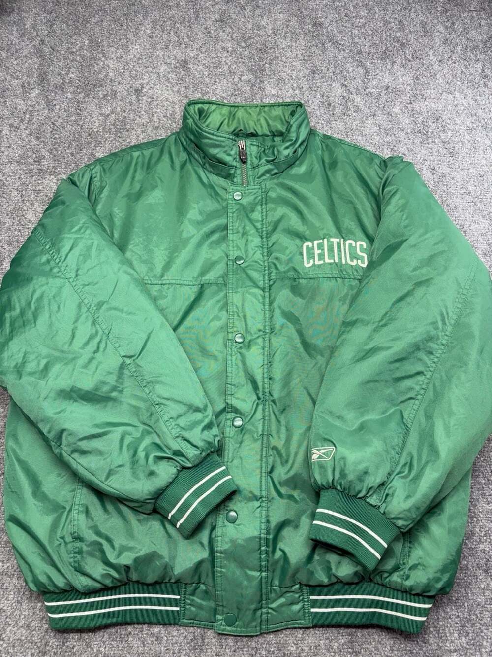 Boston Celtics Jacket Mens Large Green Reebok Bomber NBA Basketball quilt lined